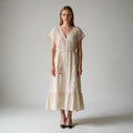 Elegant Beige Midi Ladies Dress