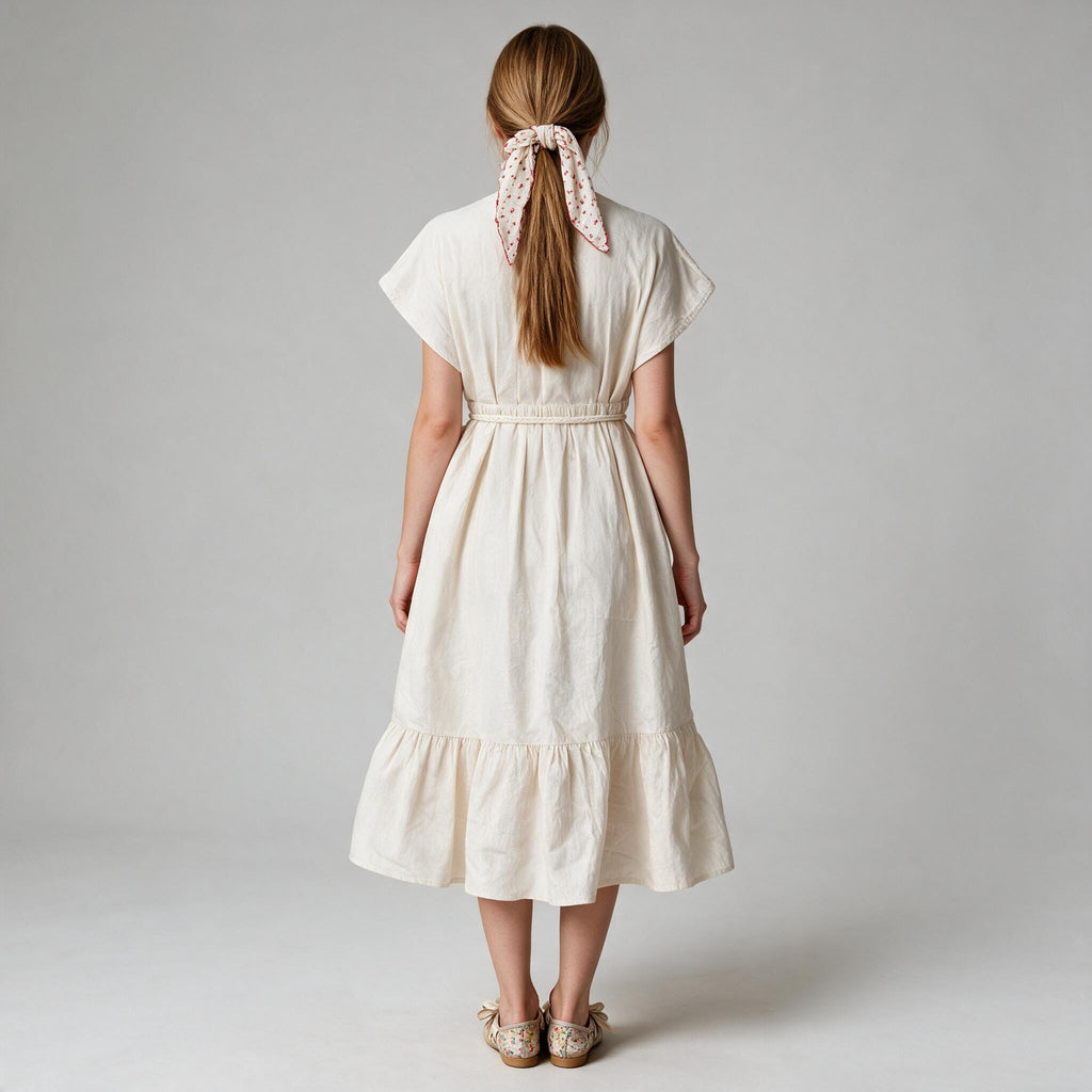 Elegant Beige Midi Ladies Dress