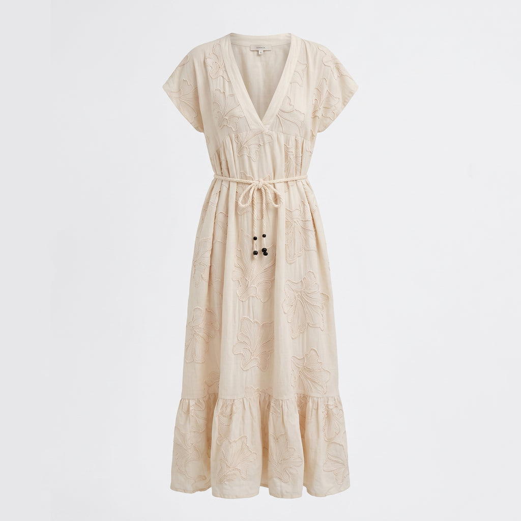 Elegant Beige Midi Ladies Dress