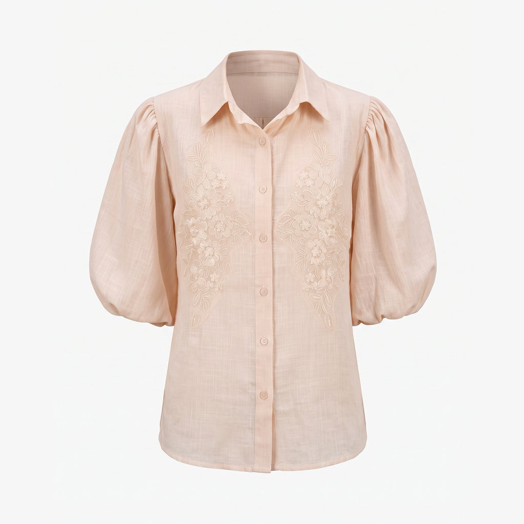 Women's Nude Color Embellishment Button-down Top- Size M