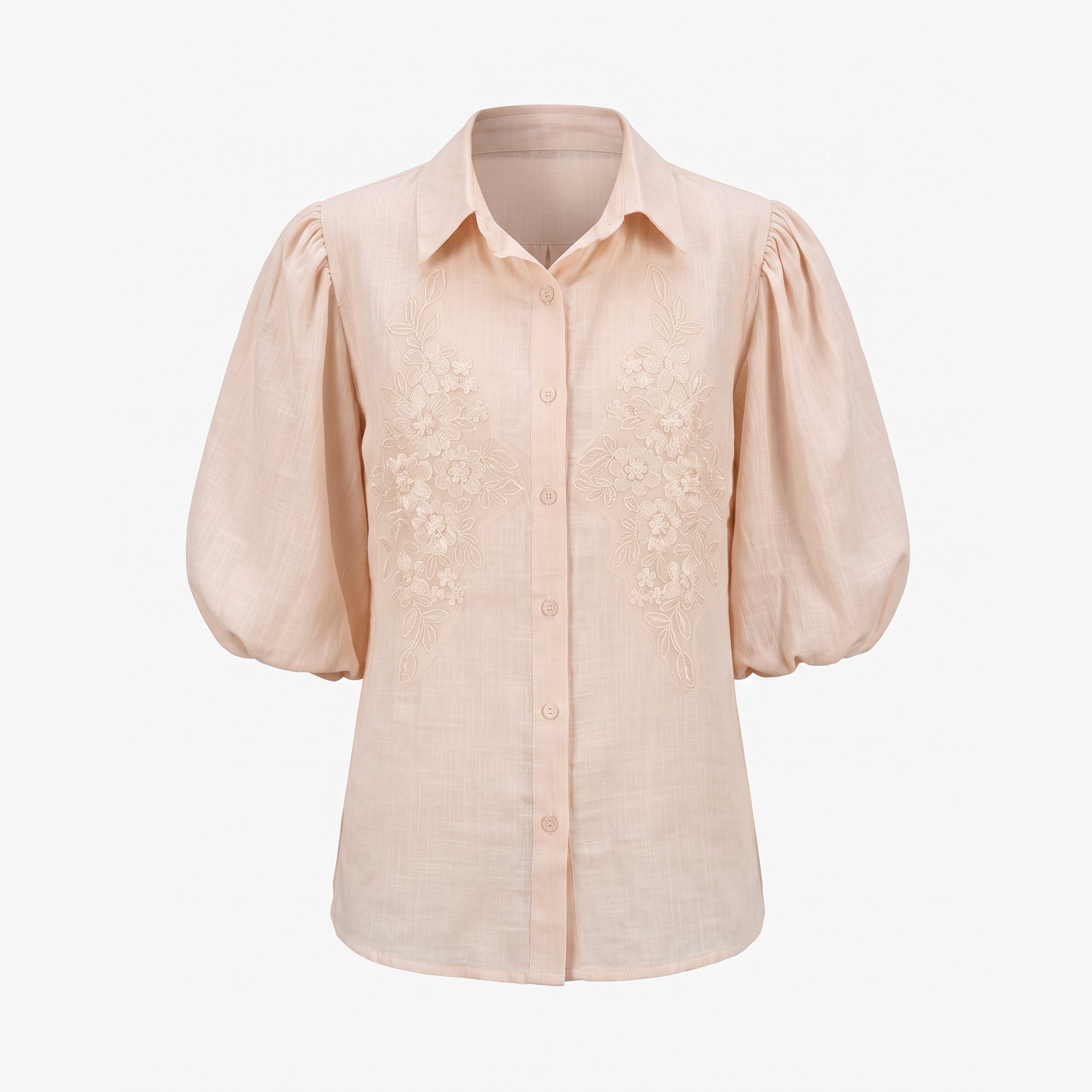 Women's Nude Color Embellishment Button-down Top- Size M