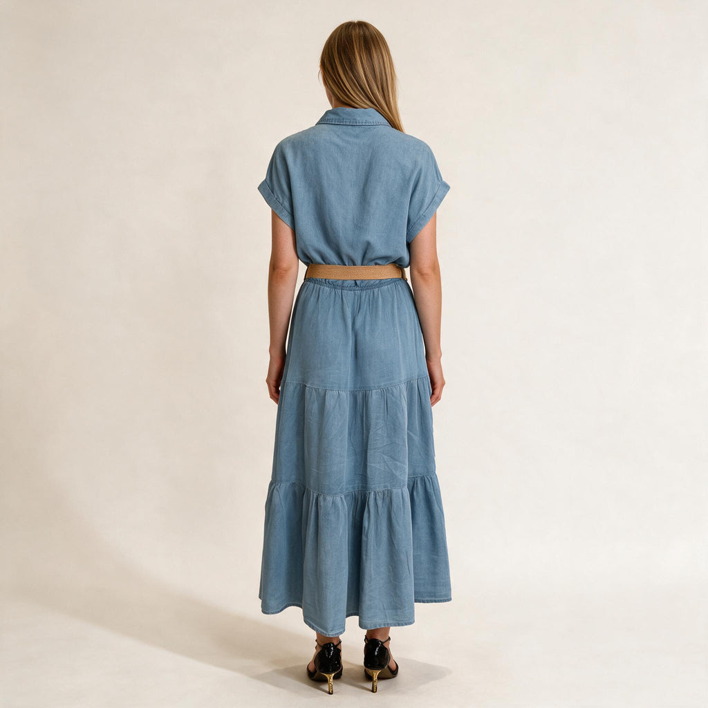 Light Blue Ladies Boho Belt Dress