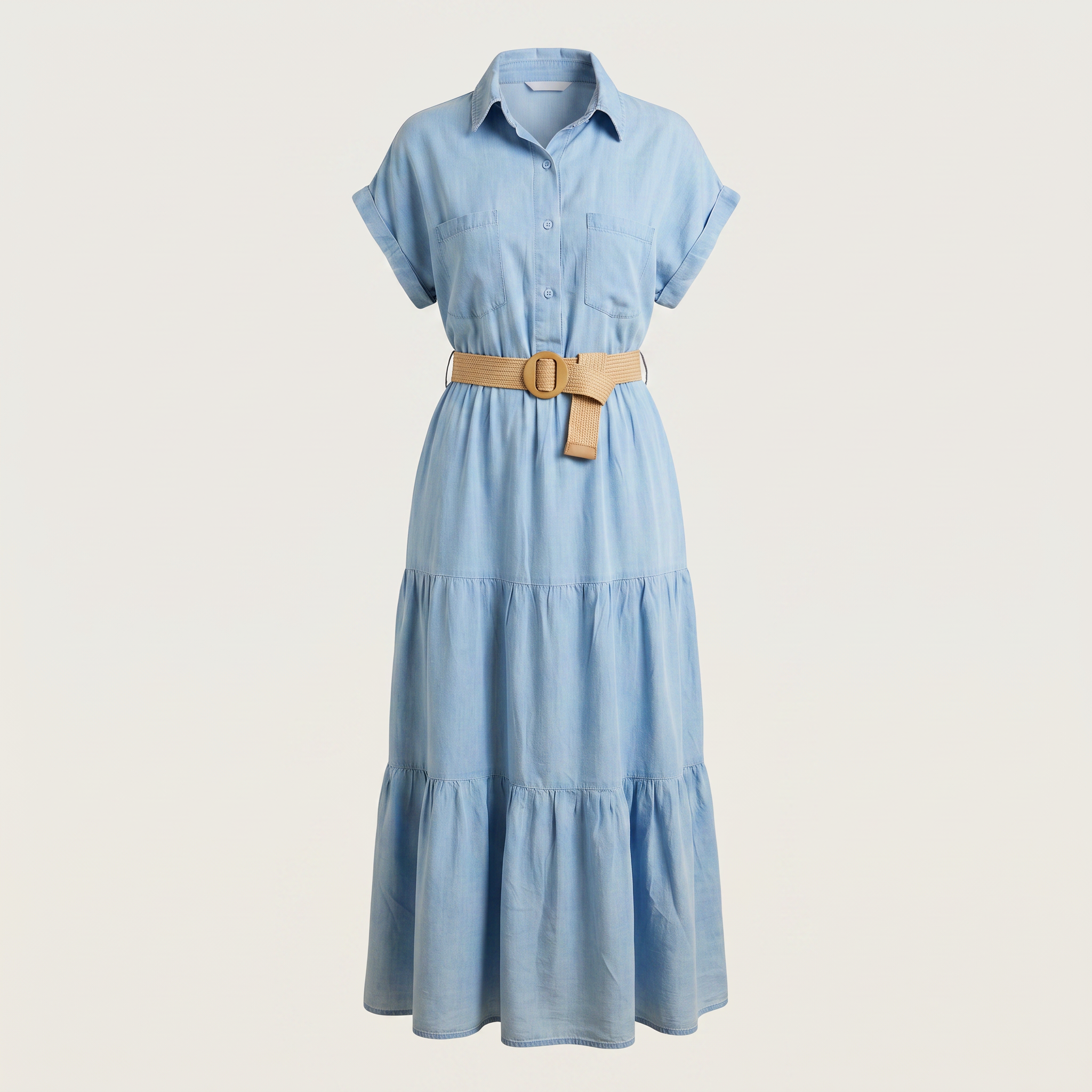 Light Blue Ladies Boho Belt Dress