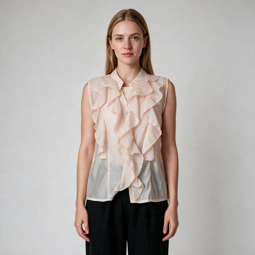 Beige Ruffle Blouse Formal Women's wear
