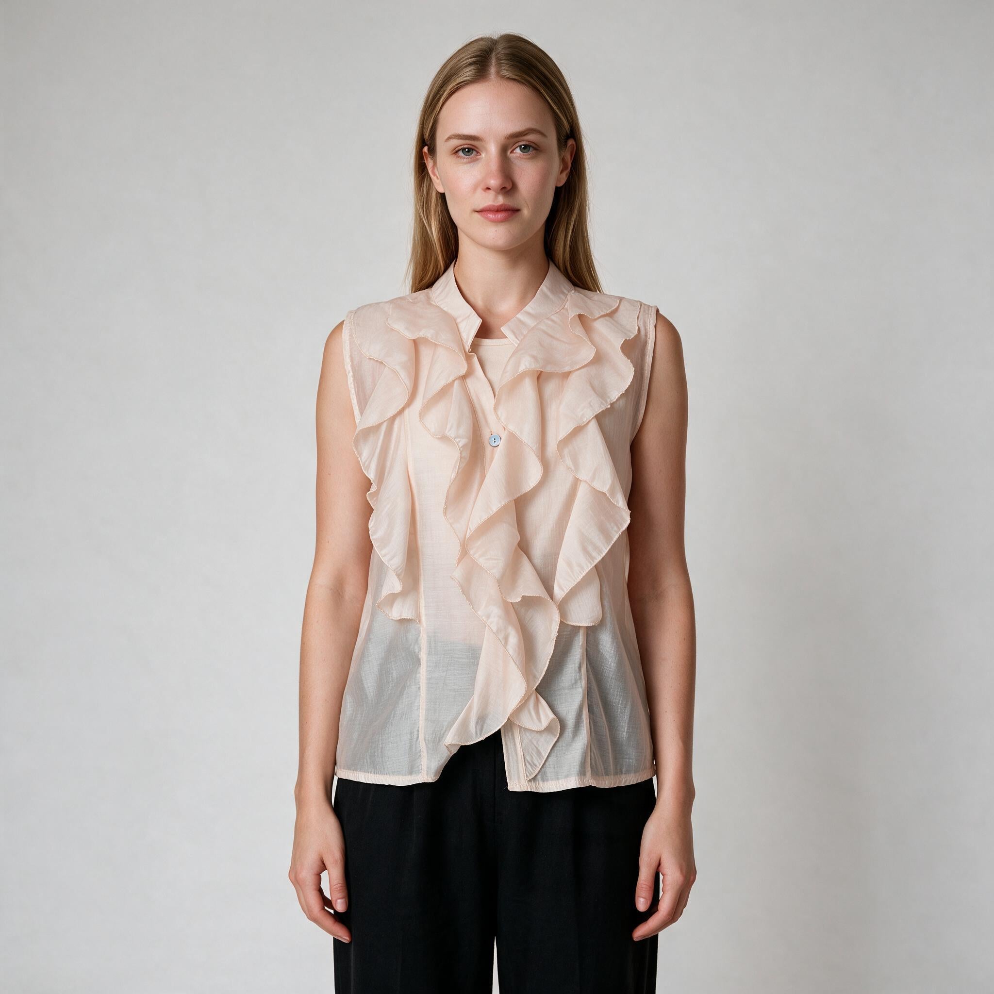 Beige Ruffle Blouse Formal Women's wear