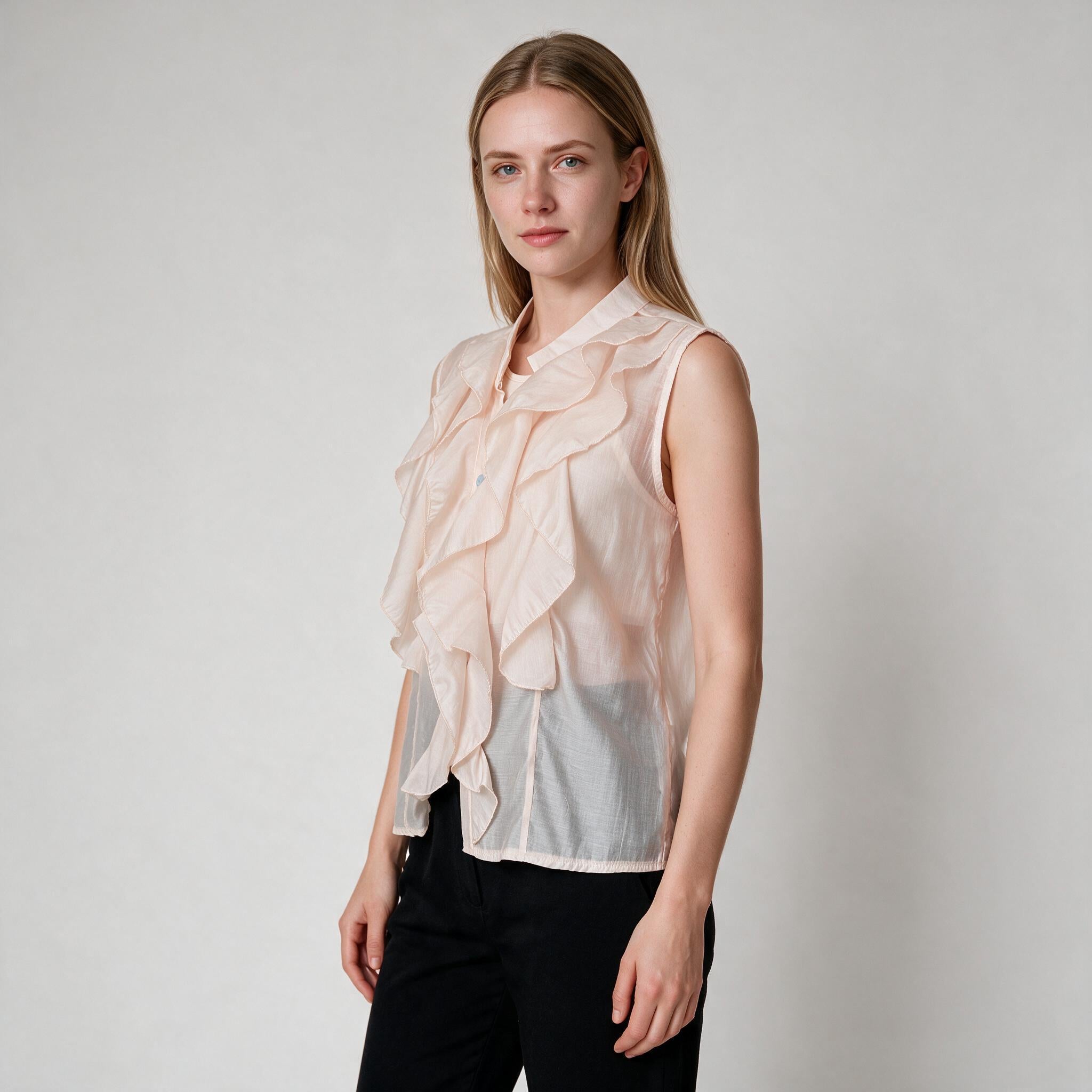 Beige Ruffle Blouse Formal Women's wear