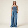 Ladies Blue Dungaree Long Dress - Fall Winter