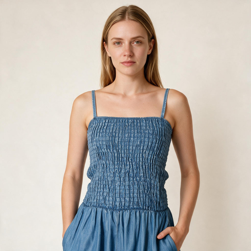 Ladies Blue Dungaree Long Dress - Fall Winter