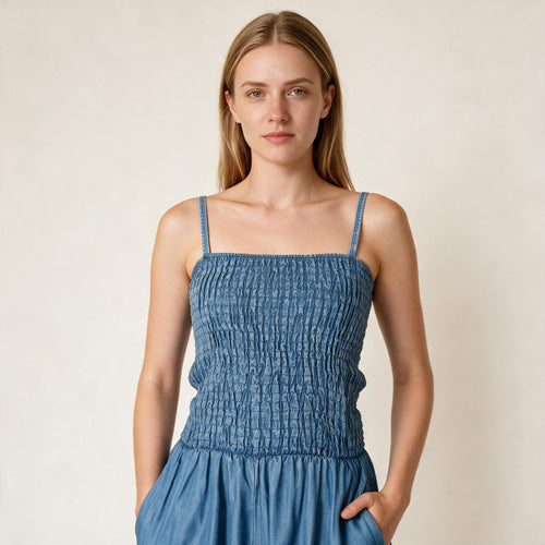 Ladies Blue Dungaree Long Dress | Glamtree