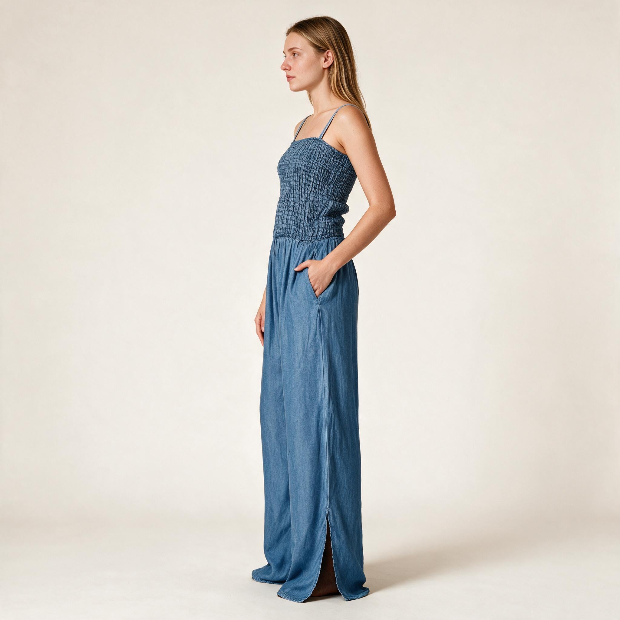 Ladies Blue Dungaree Long Dress - Fall Winter