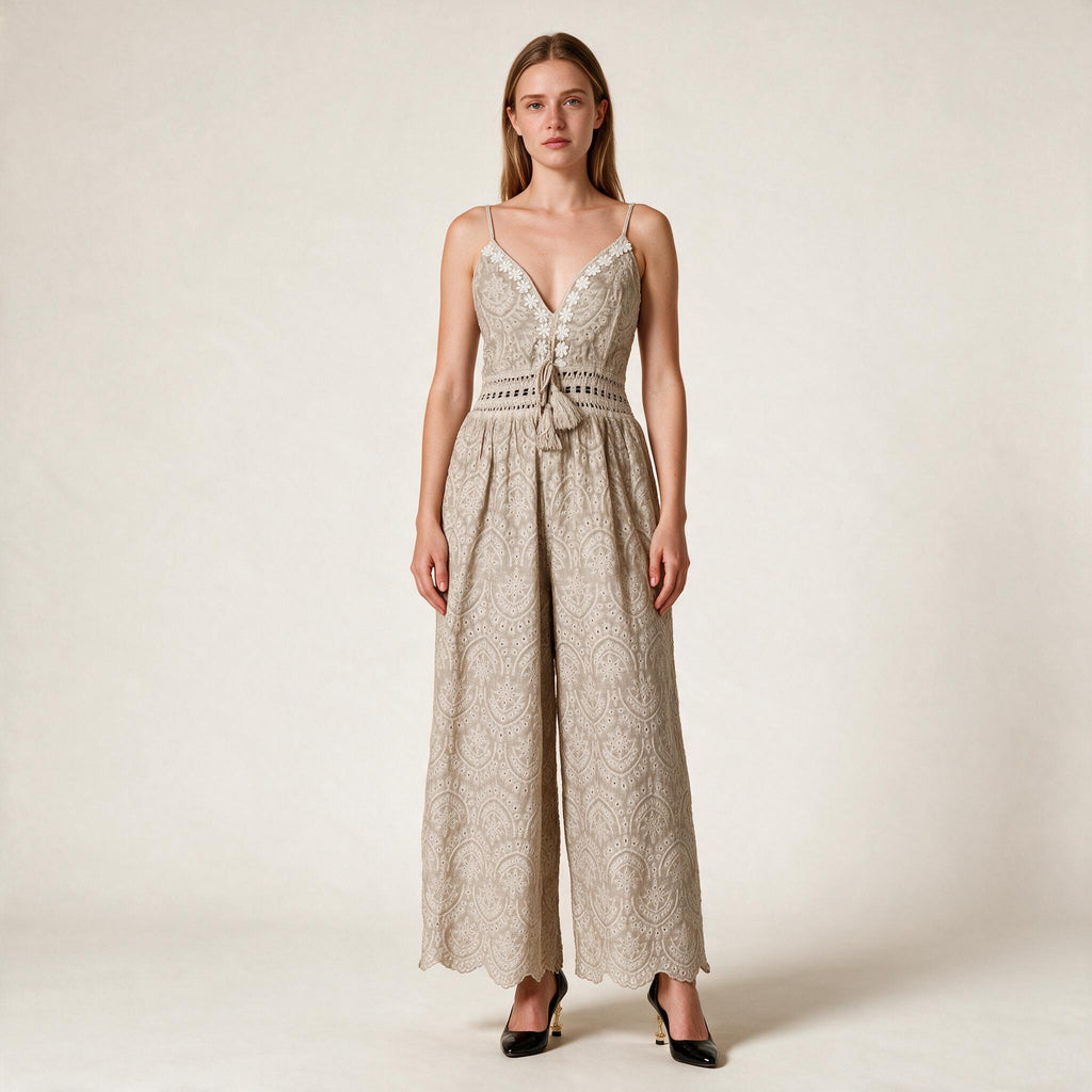 Beige Timeless Jumpsuit Shirred Backside