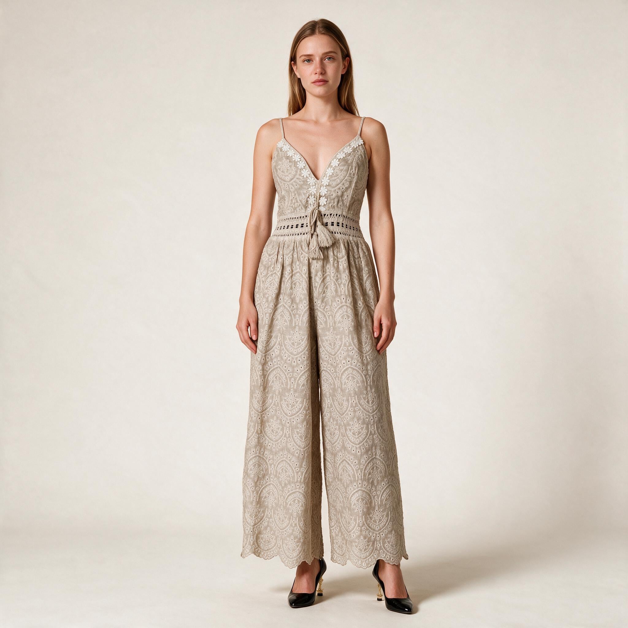 Beige Timeless Jumpsuit Shirred Backside