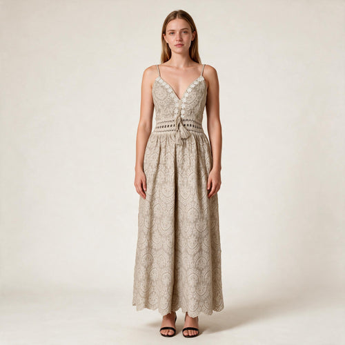 Beige Timeless Jumpsuit Shirred Backside