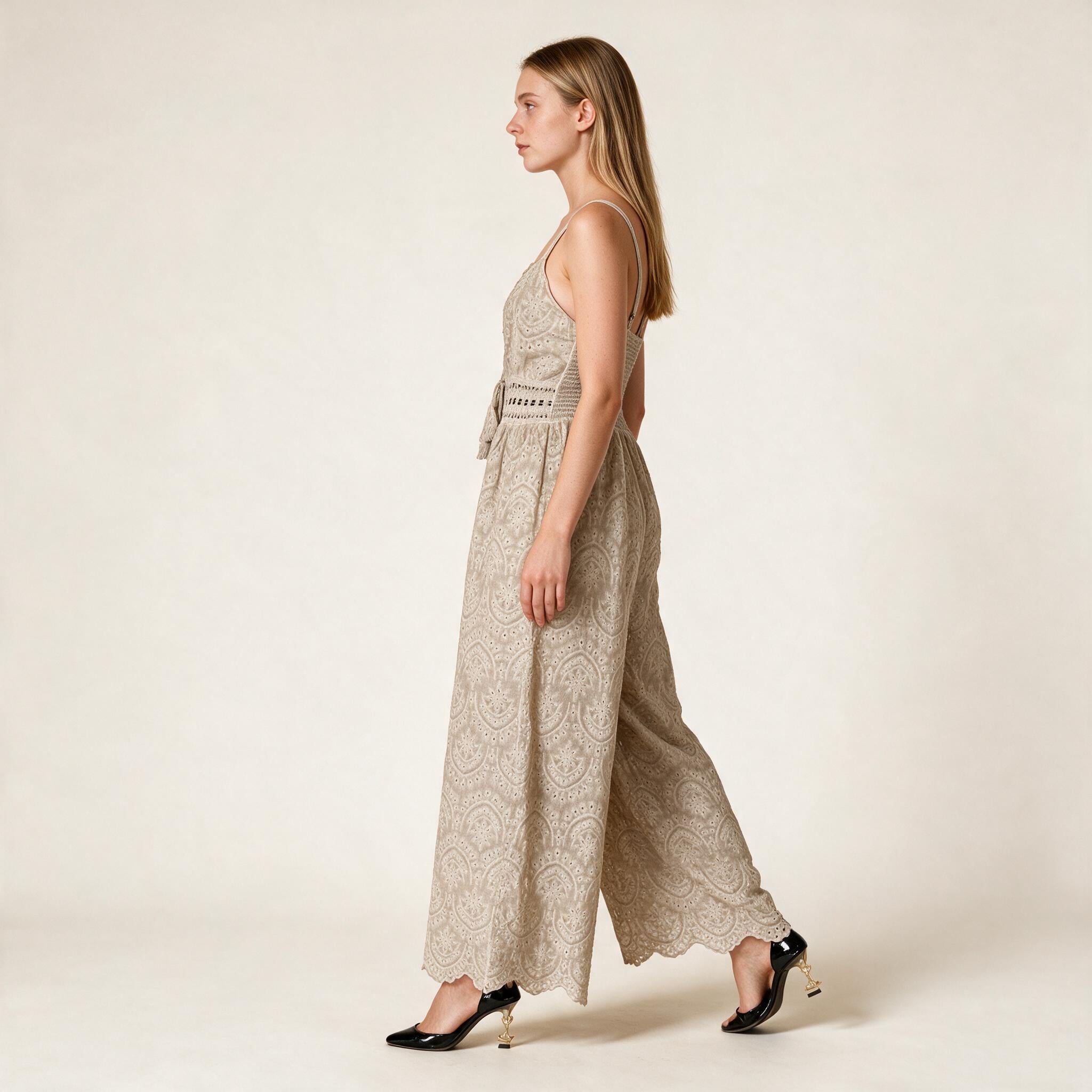 Beige Timeless Jumpsuit Shirred Backside