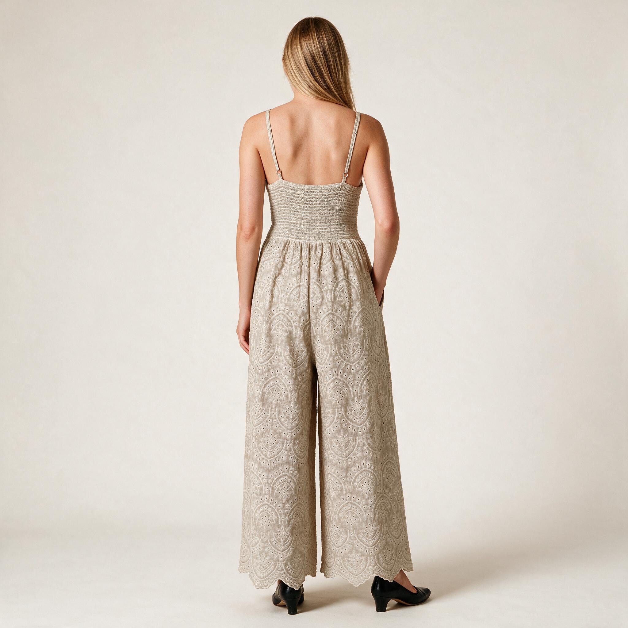Beige Timeless Jumpsuit Shirred Backside