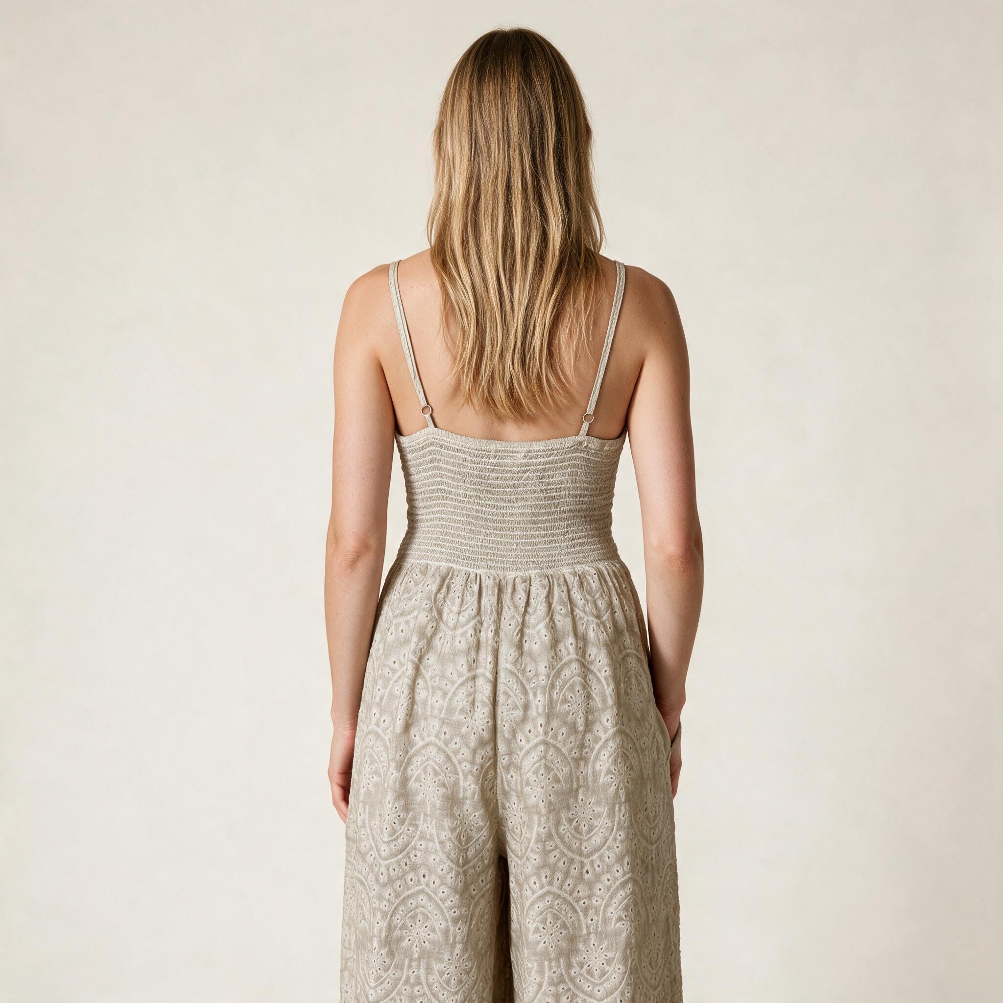 Beige Timeless Jumpsuit Shirred Backside
