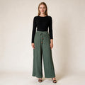 Olive Comfy Ladies Wide Leg Trousers- Women's Bottom - One Size, Fall Winter