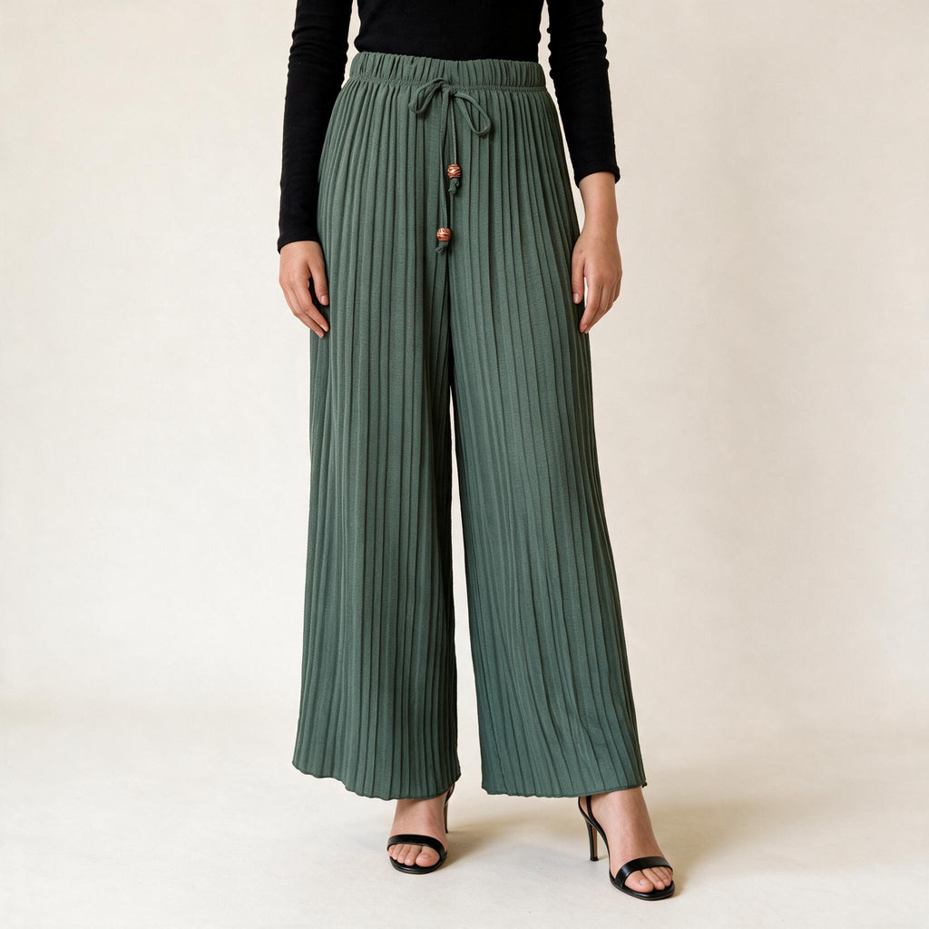 Olive Comfy Ladies Wide Leg Trousers- Women's Bottom - One Size, Fall Winter