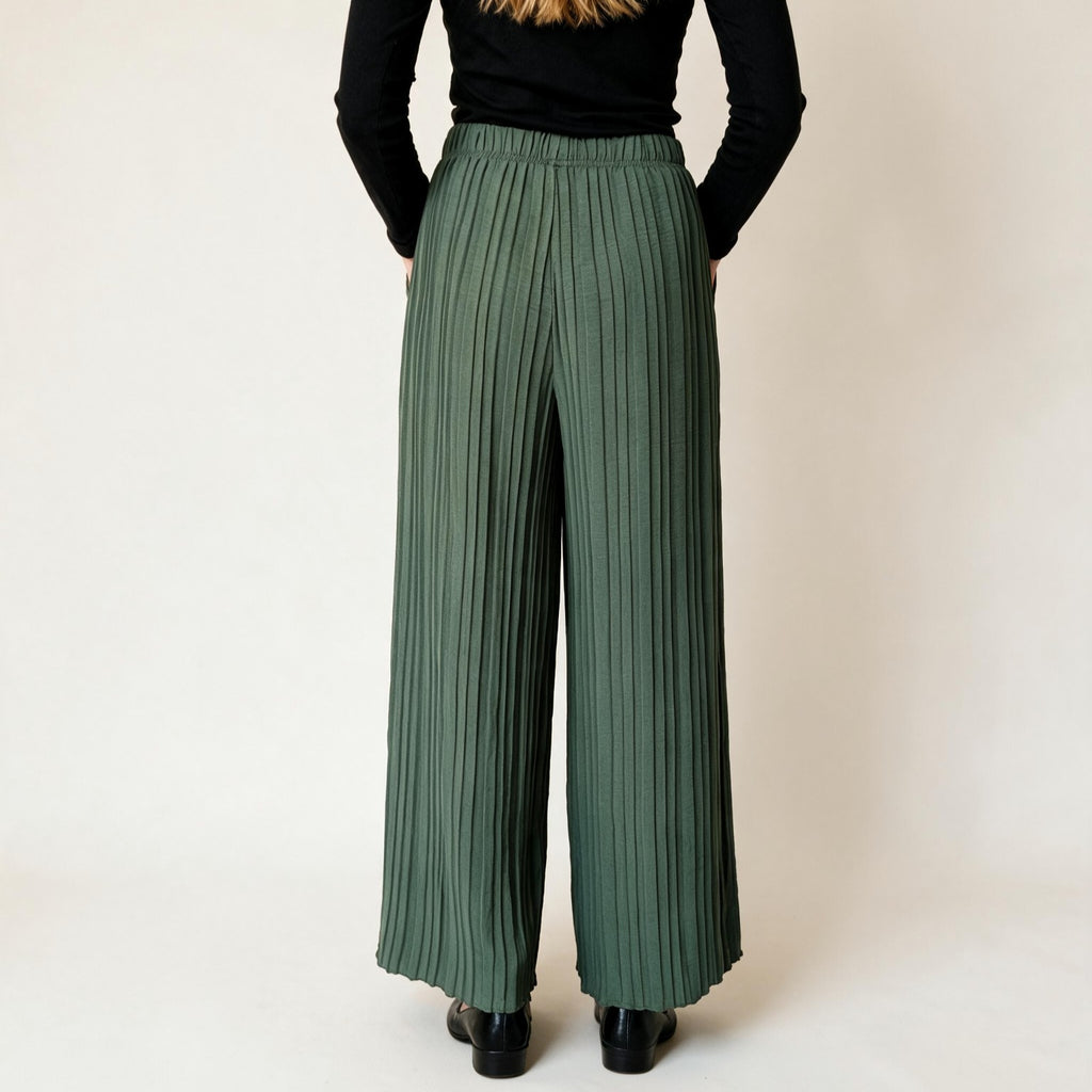 Olive Comfy Ladies Wide Leg Trousers- Women's Bottom - One Size, Fall Winter