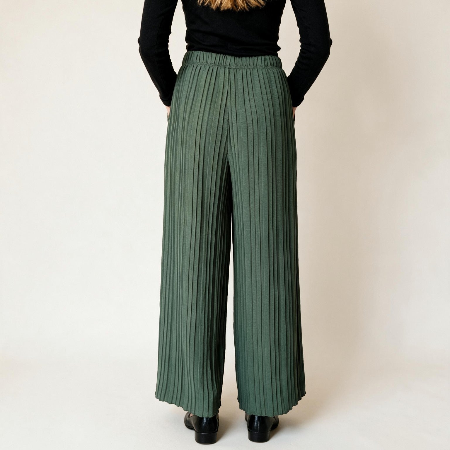 Olive Comfy Ladies Wide Leg Trousers- Women's Bottom - One Size, Fall Winter