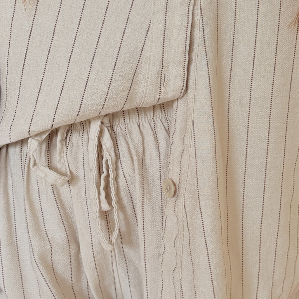 Beige Top & Trousers Lining Co-ord Set For Ladies