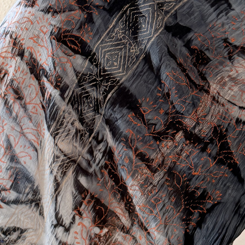 Shirred Tie & Dye Ladies Dress in Black Color , Embroidery on Borders