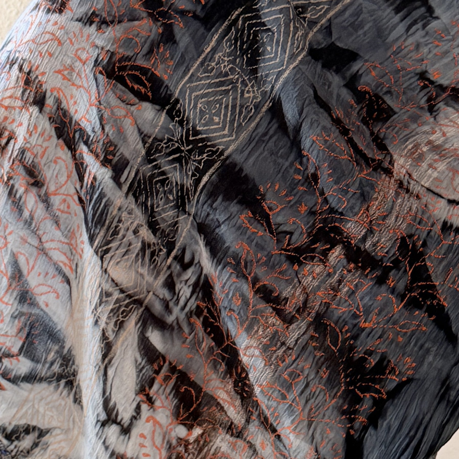 Shirred Tie & Dye Ladies Dress in Black Color , Embroidery on Borders