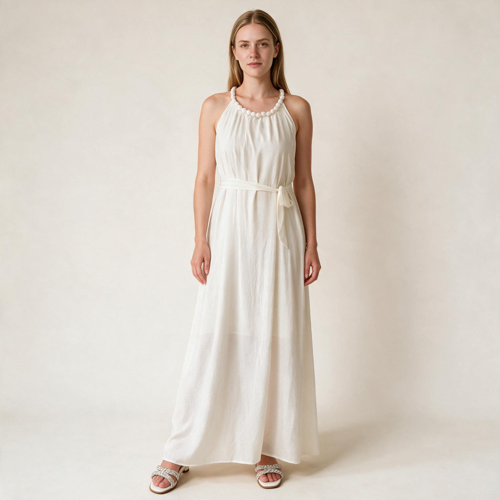 Elegant White Long Party Dress- Adjustable Strap , Fall Dress