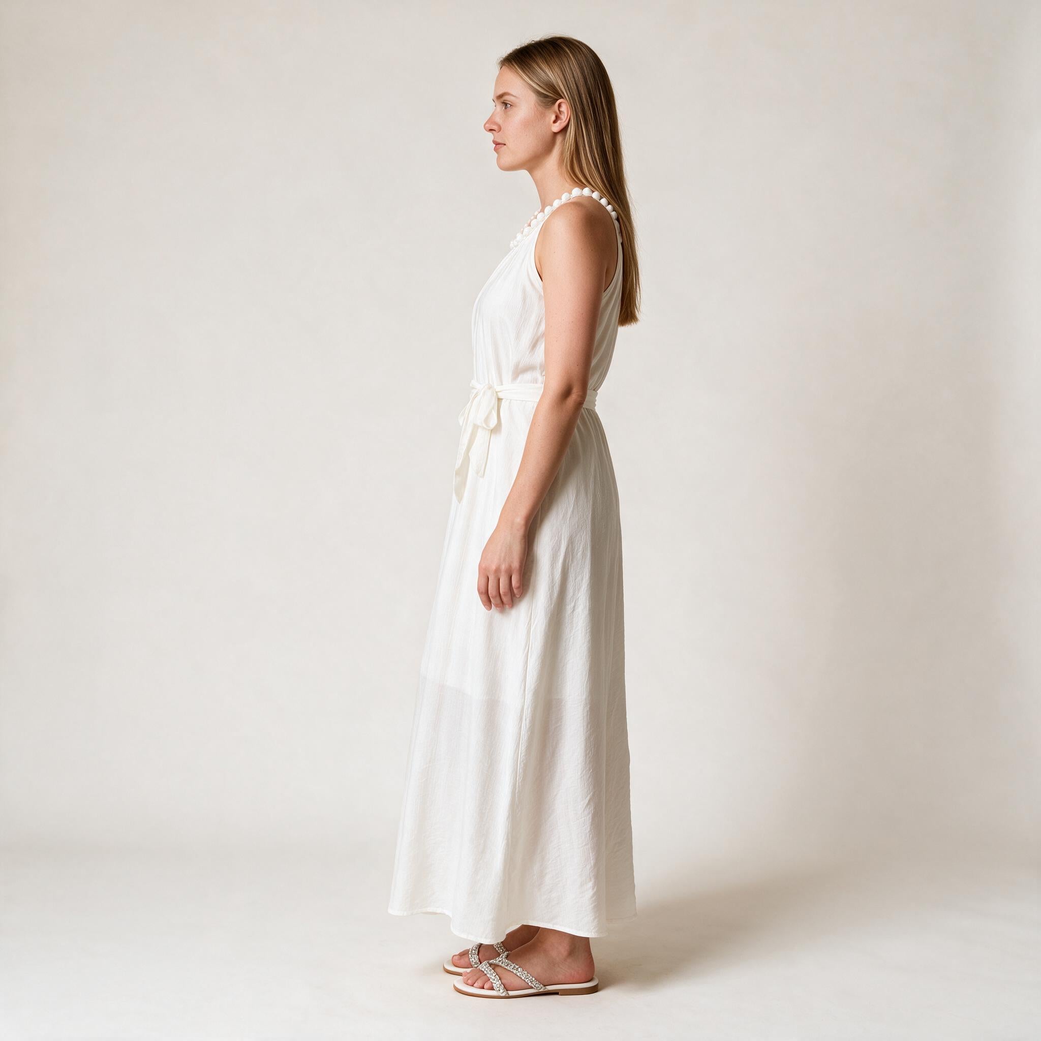 Elegant White Long Party Dress- Adjustable Strap , Fall Dress