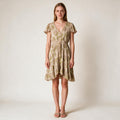 Beautiful Beige Ladies Dress Full of Detailed Work Shiny Ruffle Party Dress- Size S