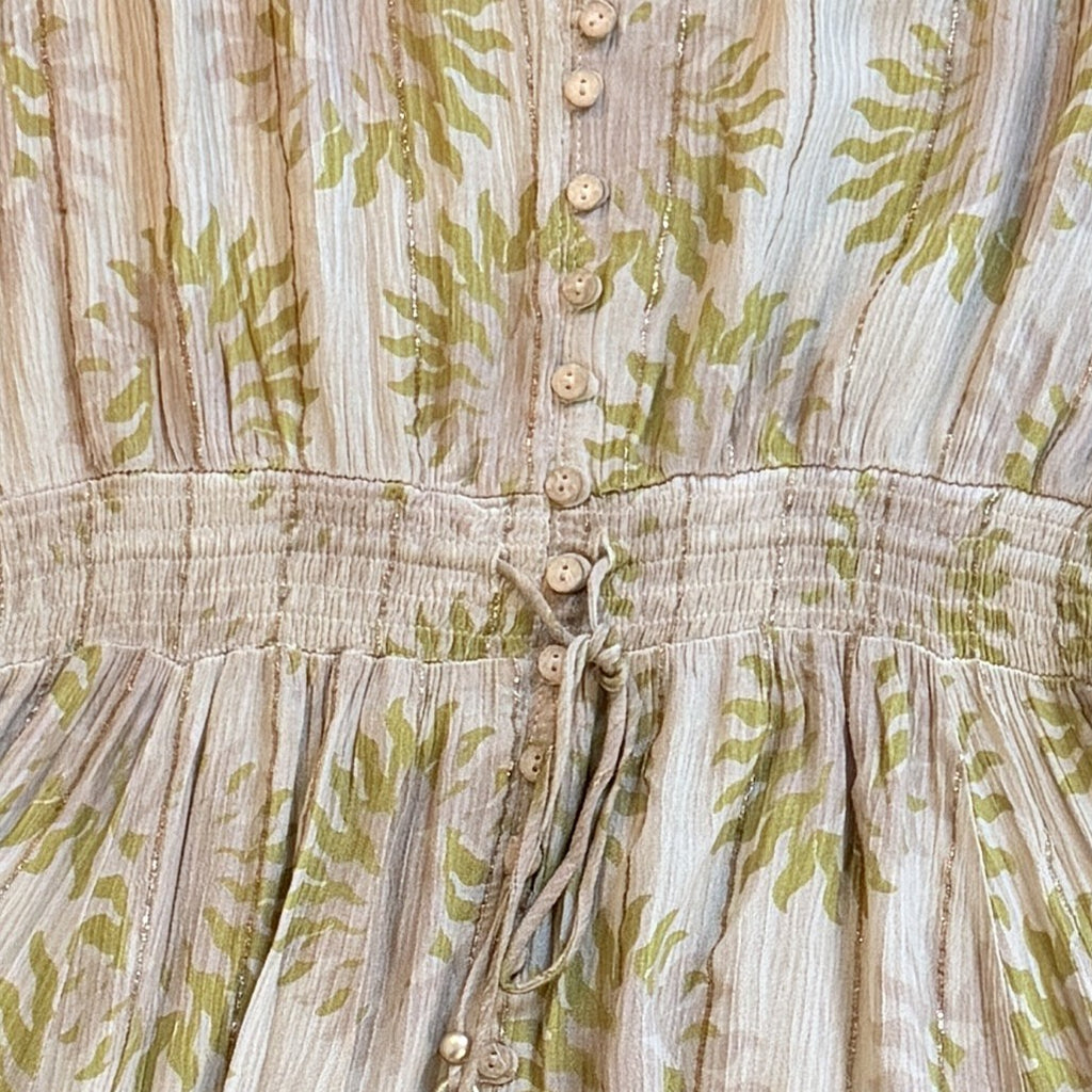 Beautiful Beige Ladies Dress Full of Detailed Work Shiny Ruffle Party Dress- Size S
