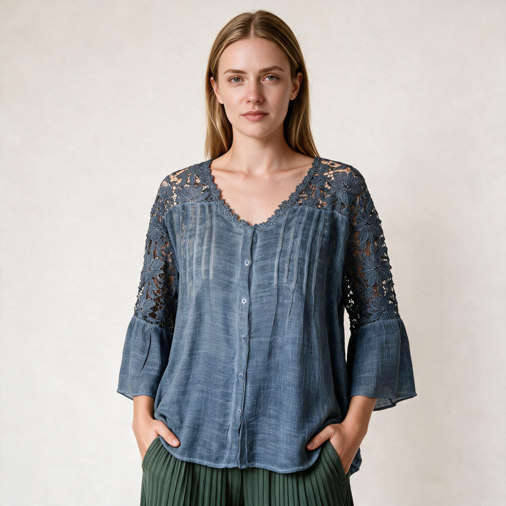 Ladies Blue Detailed Embroidery Top