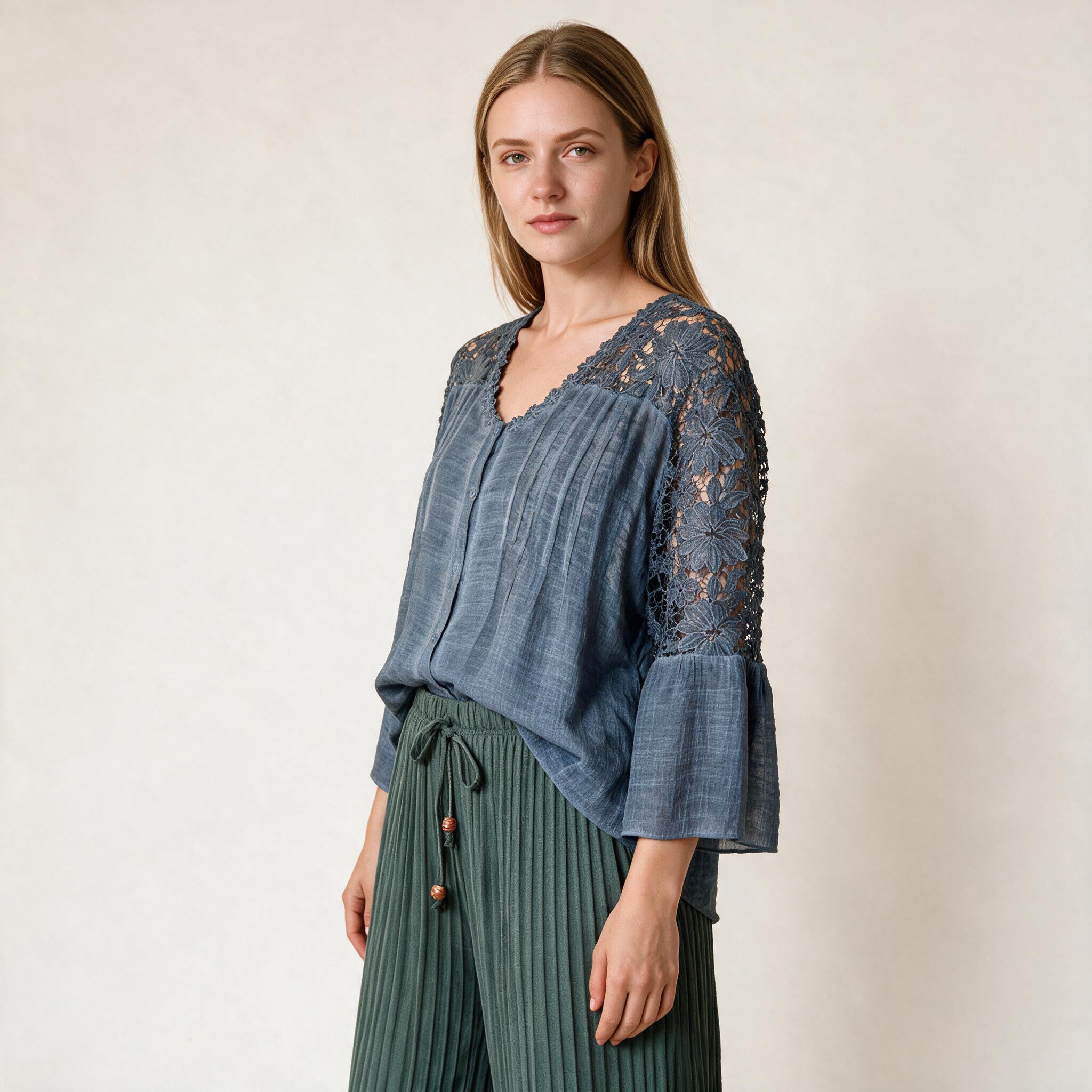 Ladies Blue Detailed Embroidery Top