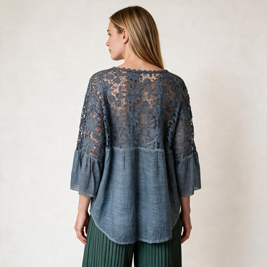 Ladies Blue Detailed Embroidery Top