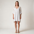 Beach White Embroidery Tunic Dress- Size L