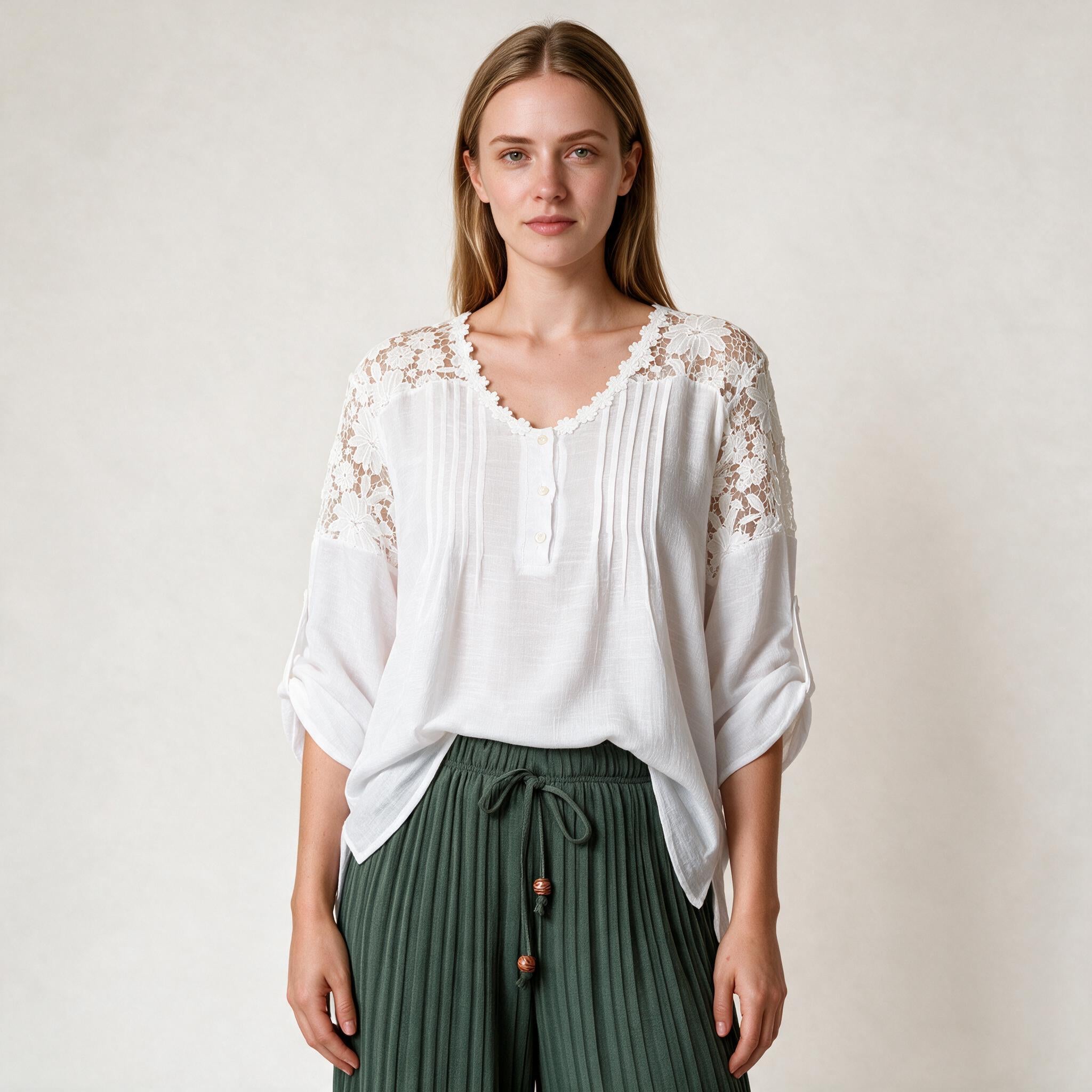 Beach White Embroidery Tunic Dress- Size L