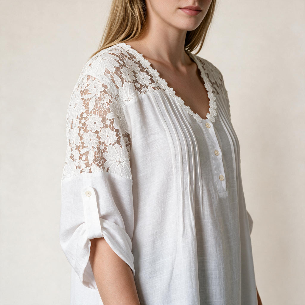 Beach White Embroidery Tunic Dress- Size L