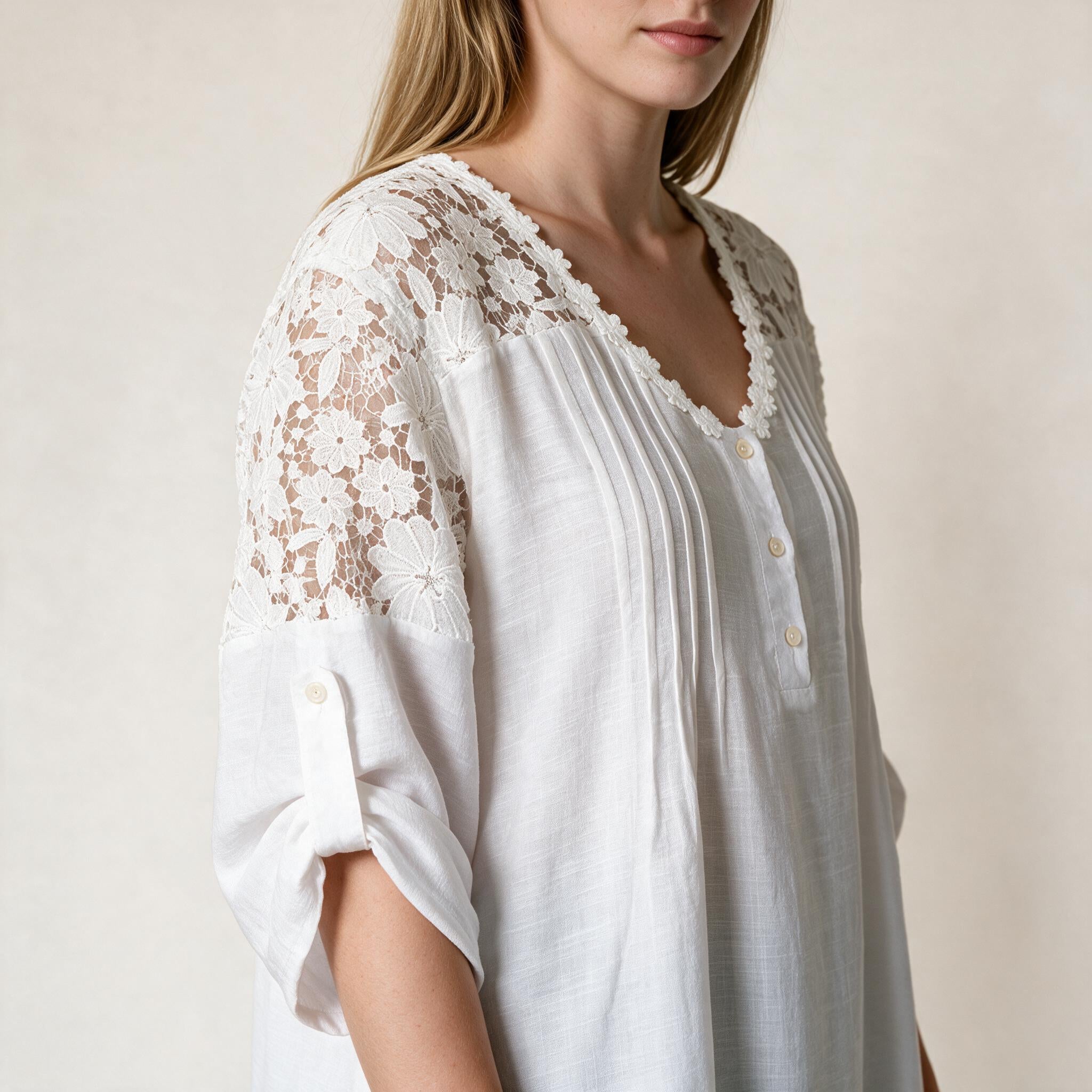 Beach White Embroidery Tunic Dress- Size L