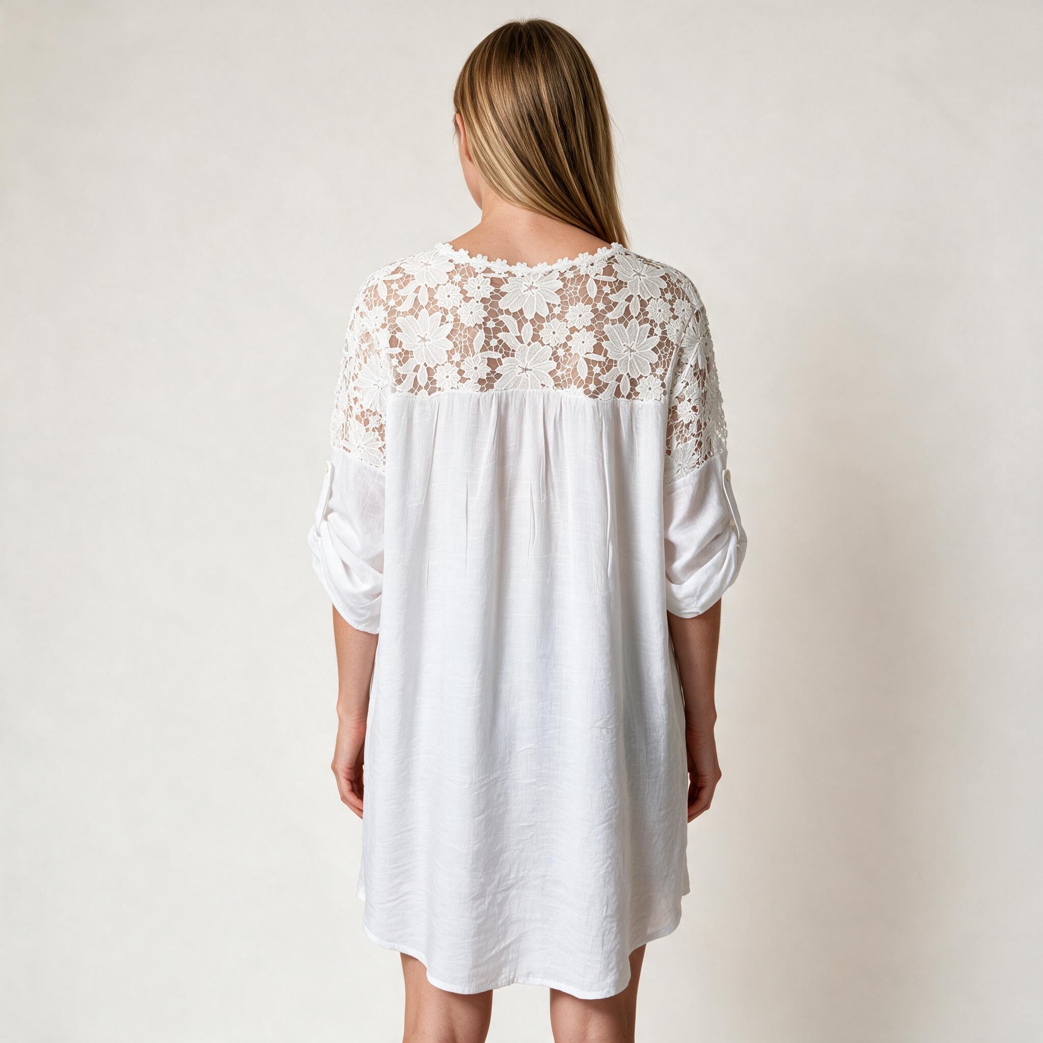 Beach White Embroidery Tunic Dress- Size L