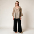 Ladies Beige Detailed Embroidery Top