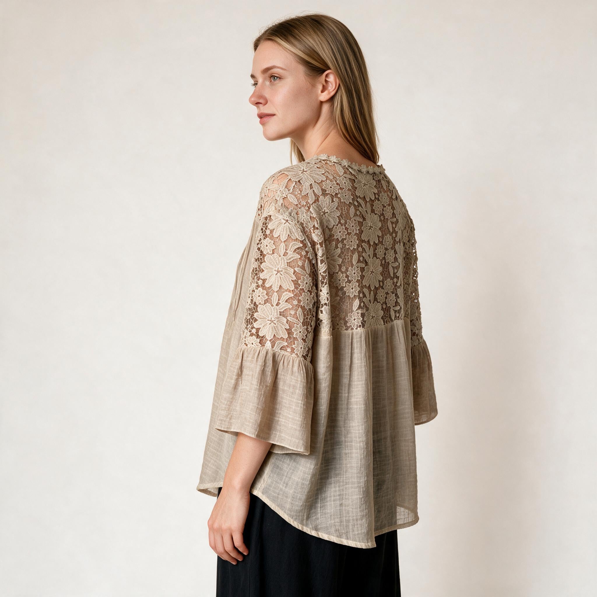Ladies Beige Detailed Embroidery Top