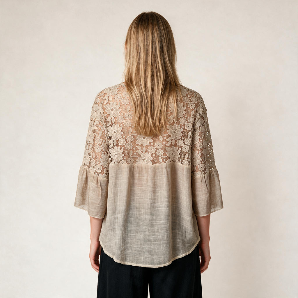 Ladies Beige Detailed Embroidery Top