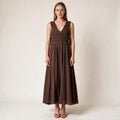 Brown Net Design Long Flared Dress- Fall Winter , Size S