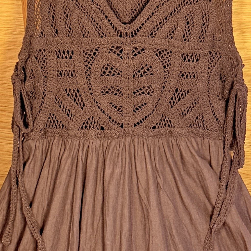 Brown Net Design Long Flared Dress- Fall Winter , Size S