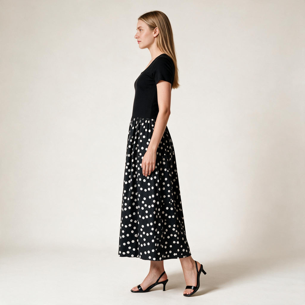 Black Polka Dot Long Dress- S Size