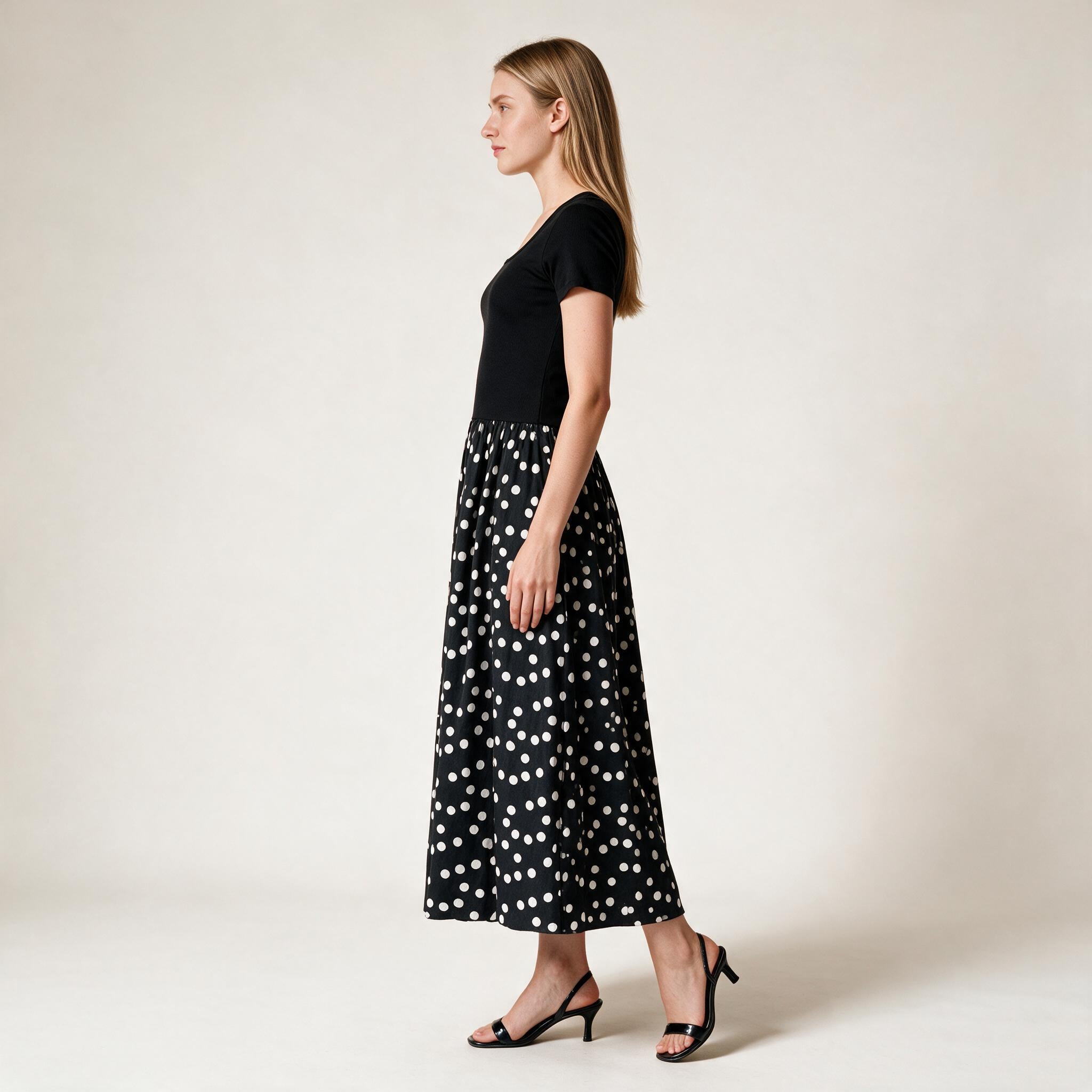 Black Polka Dot Long Dress- S Size