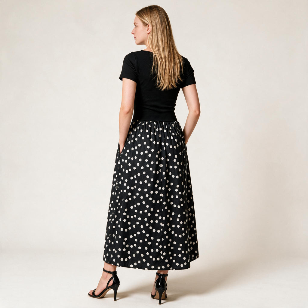 Black Polka Dot Long Dress- S Size