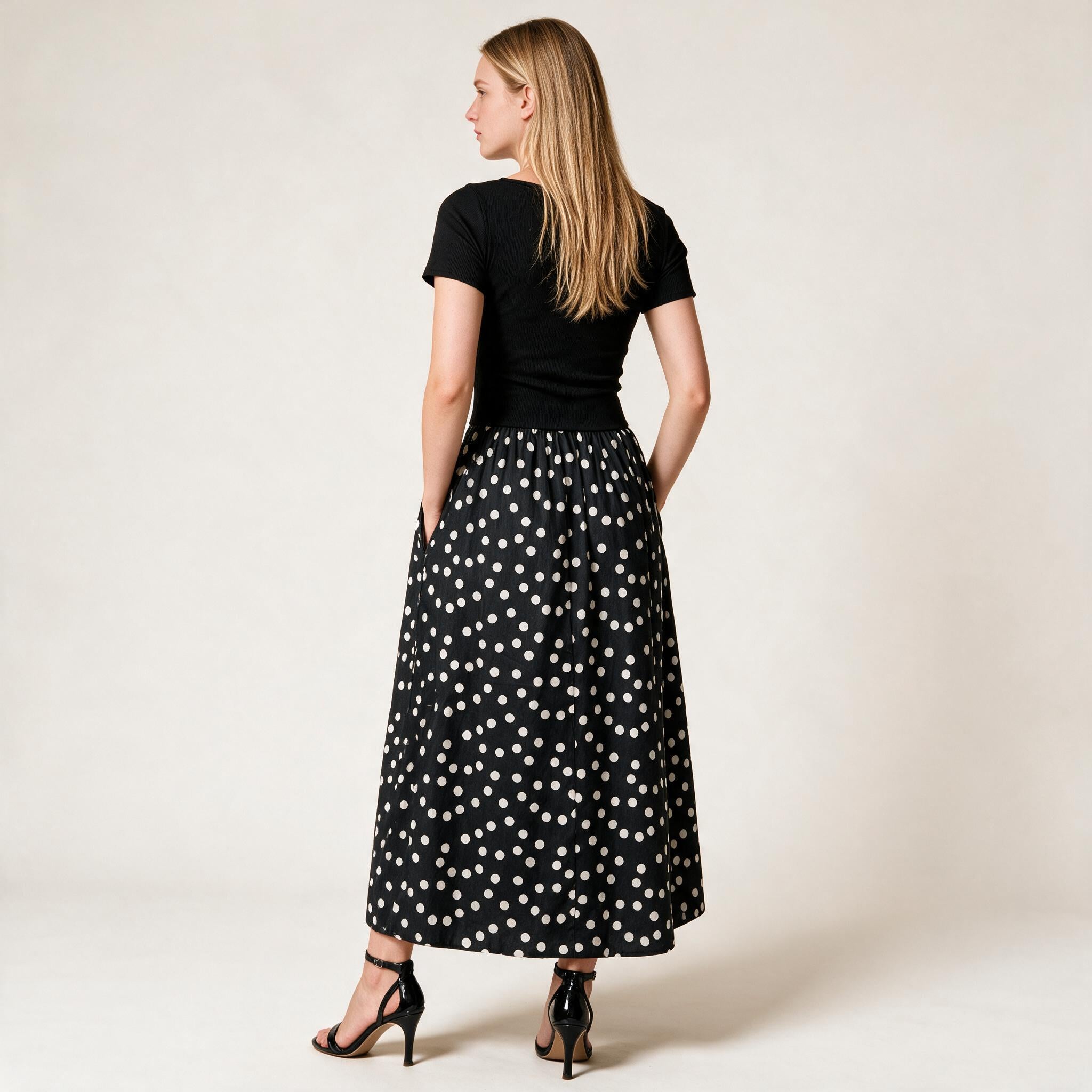 Black Polka Dot Long Dress- S Size