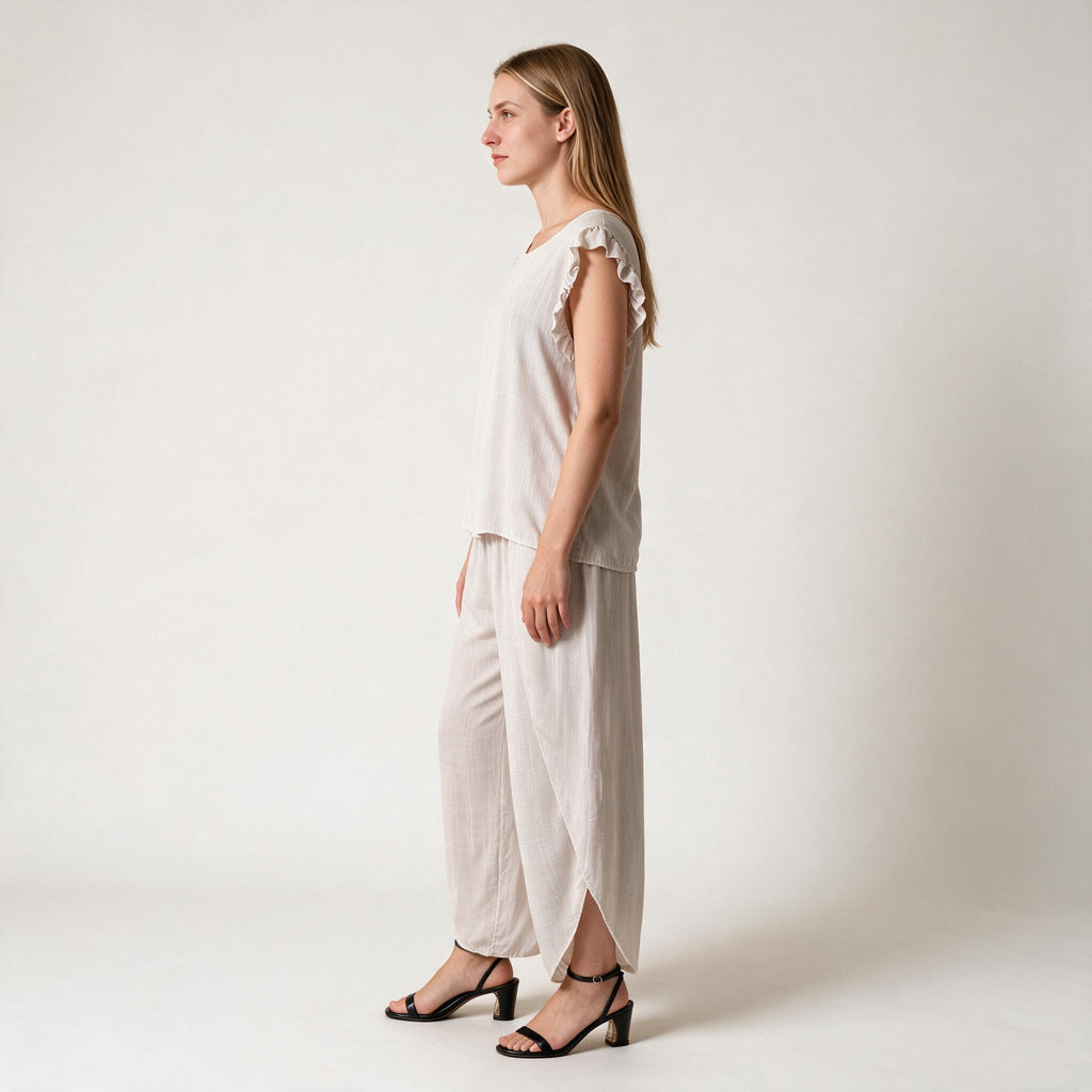Women's Beige Top & Trousers Co-ord Set For Ladies