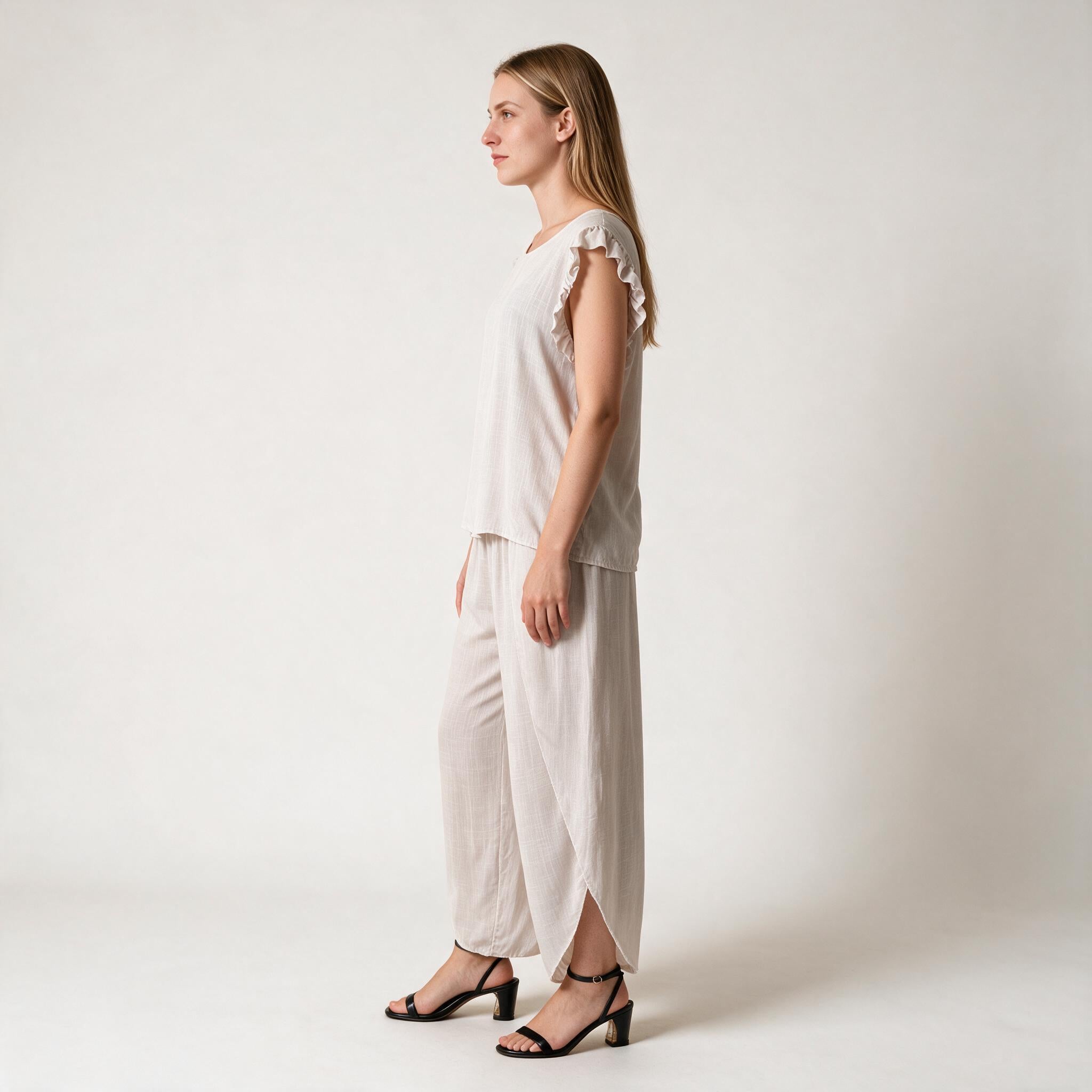 Women's Beige Top & Trousers Co-ord Set For Ladies